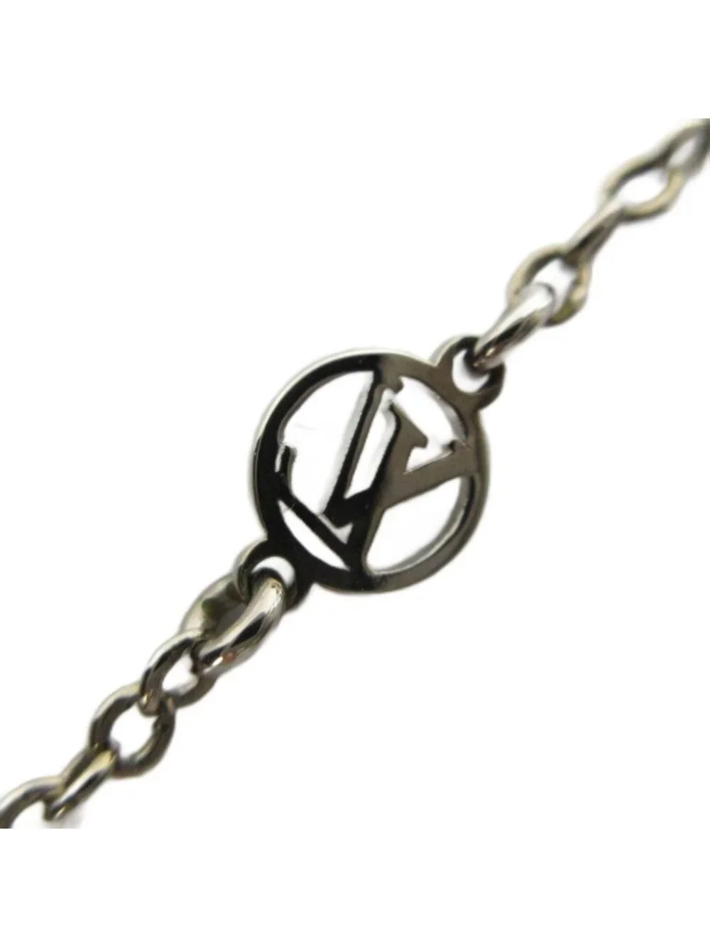 Louis Vuitton Necklace Essential Monogram LV Pendant Logo Silver
